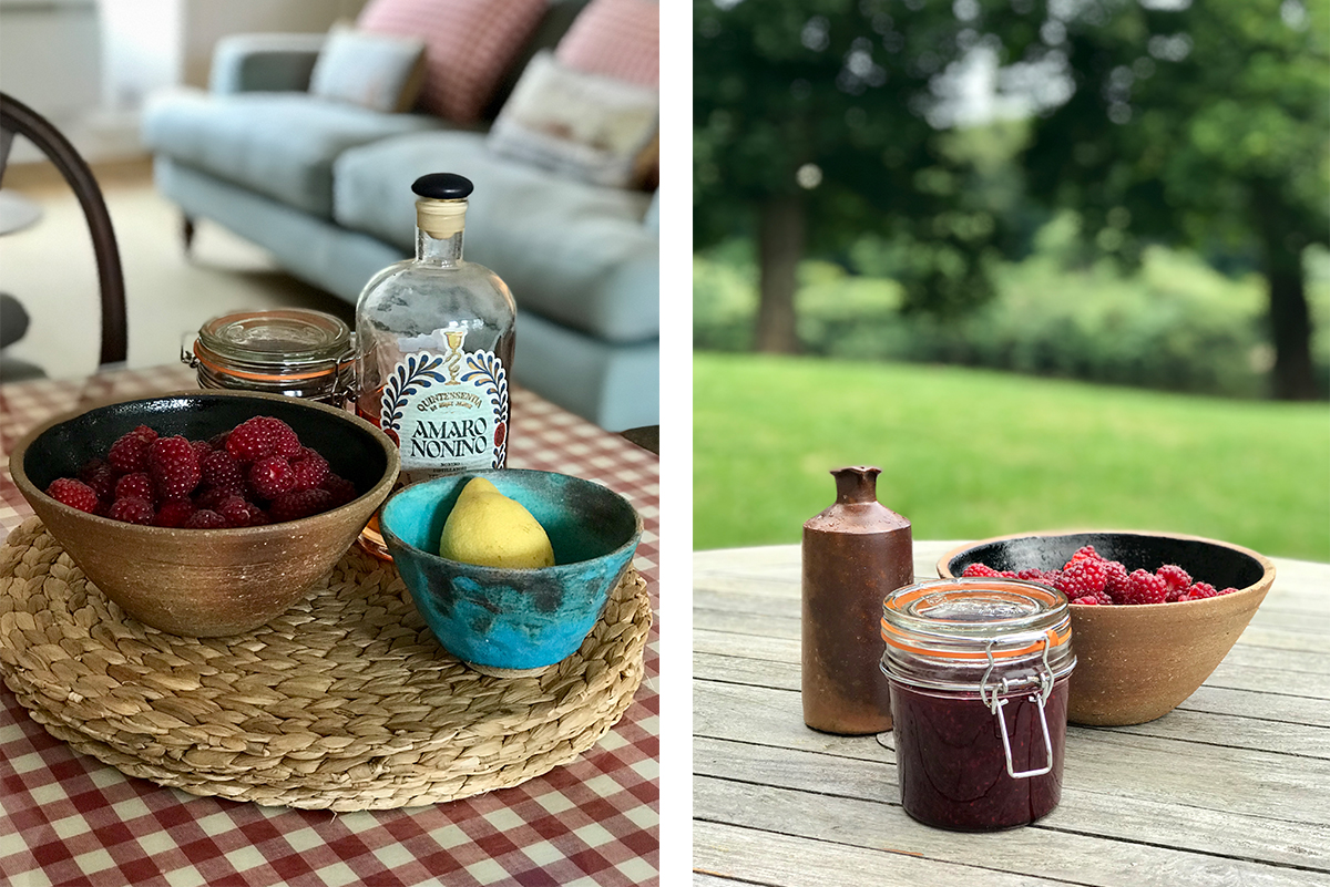 summer_Tayberries_bowl_lemon_inside_holiday_cottage_amaro_nonino_view_outside_holiday_cottage_river_tweed